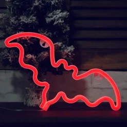 Bat Neon Lights By Woohaha Led Neon Night Lights Wall/Table Decor Battery Or USB Operated Creative Lighting Lamps Room Decor Light Home Christmas Halloween Party Decoration Gift For Kids (Red)