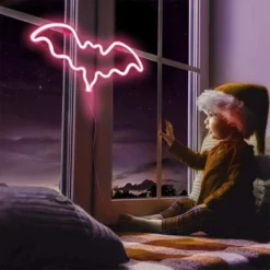 Bat Neon Lights By Woohaha Led Neon Night Lights Wall/Table Decor Battery Or USB Operated Creative Lighting Lamps Room Decor Light Home Christmas Halloween Party Decoration Gift For Kids (Red) -J Crew Favour 6 503