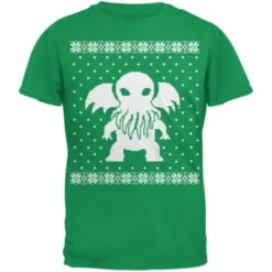 Big Cthulhu Ugly Christmas Sweater Green Adult T-Shirt