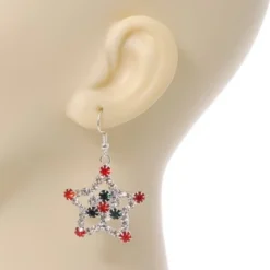 Red/Green/White Crystal 'Christmas Star' Drop Earrings In Silver Plating - 5cm Length -J Crew Favour 6 52