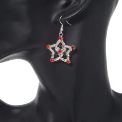 Red/Green/White Crystal 'Christmas Star' Drop Earrings In Silver Plating - 5cm Length -J Crew Favour 6 53
