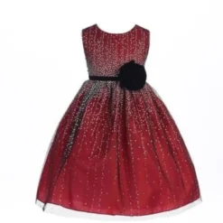 Crayon Kids Little Girls Red Velvet Flower Sash Sequin Christmas Dress 4T