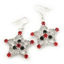 Red/Green/White Crystal 'Christmas Star' Drop Earrings In Silver Plating - 5cm Length -J Crew Favour 6 55