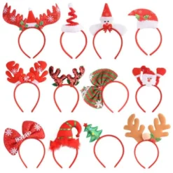 12 PCS Holiday Headbands,Cute Christmas Head Hat Toppers ,Flexibility To Fit All Sizes,Great Fun And Festive For Annual Holiday And Seasons Themes, Christmas Party,Christmas Dinner ,photos Booth.