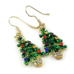 Happy Colourful Christmas Tree Hoop Dangle Earrings Gold Tone Xmas Jewellery -J Crew Favour 6 59