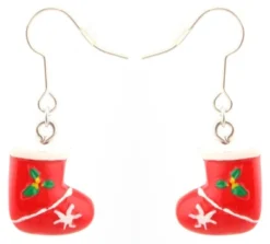 Zest Christmas Cute Patterned Red Stockings Drop Earrings For Pierced Ears