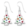 Sterling Silver Muti Coloured Cubic Zirconia Silver Christmas Tree Earrings In Xmas Gift Box B43 - SIZE: 23mm X 16mm. 04711.