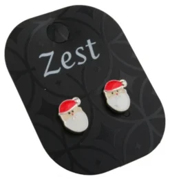 Zest Santa Father Christmas Big White Beard Face Stud Earrings For Pierced Ears