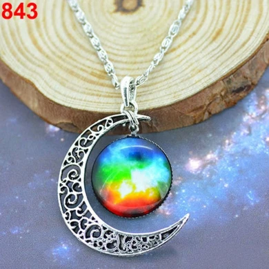 Unique Design Crescent Moon Galaxy Universe Glass Cabochon Pendant Necklace Christmas Gifts 1 Unique Design Crescent Moon Galaxy Universe Glass Cabochon Pendant Necklace Christmas Gifts