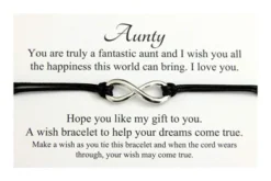 Aunty Handmade Infinity Charm Wish Bracelet,Birthday Christmas Gift,Choice Of Colour,Organza Gift Bag (Black)