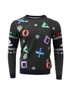 PlayStation Christmas Jumper Ugly Sweater Symbols Black For Men Women Boys And Girls