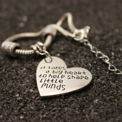 It Takes A Big Heart To Teach Little Minds Bracelet Adjustable Bangle Teacher Christmas Gift Women Men 18cm + 6cm -J Crew Favour 6 87