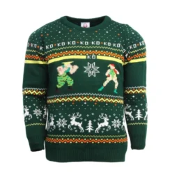Street Fighter Official Guile Vs Cammy Christmas Jumper Green