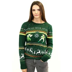 Street Fighter Official Guile Vs Cammy Christmas Jumper Green -J Crew Favour 6 879