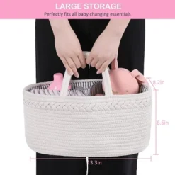 Baby Nappy Caddy Organiser - ABenkle Cotton Rope Nursery Storage Bin Handmade Canvas Portable Nappy Storage Basket For Changing Table & Car - Ideal For Shower, Christmas (Brown)