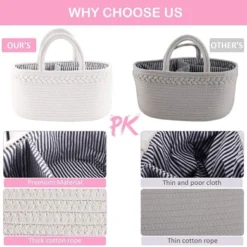 Baby Nappy Caddy Organiser - ABenkle Cotton Rope Nursery Storage Bin Handmade Canvas Portable Nappy Storage Basket For Changing Table & Car - Ideal For Shower, Christmas (Brown) -J Crew Favour 6 887