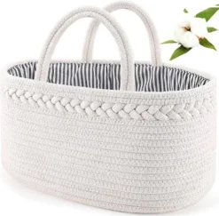 Baby Nappy Caddy Organiser - ABenkle Cotton Rope Nursery Storage Bin Handmade Canvas Portable Nappy Storage Basket For Changing Table & Car - Ideal For Shower, Christmas (Brown) -J Crew Favour 6 889