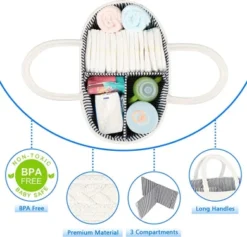 Baby Nappy Caddy Organiser - ABenkle Cotton Rope Nursery Storage Bin Handmade Canvas Portable Nappy Storage Basket For Changing Table & Car - Ideal For Shower, Christmas (Brown) -J Crew Favour 6 892