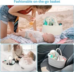 Baby Nappy Caddy Organiser - ABenkle Cotton Rope Nursery Storage Bin Handmade Canvas Portable Nappy Storage Basket For Changing Table & Car - Ideal For Shower, Christmas (Brown) -J Crew Favour 6 893