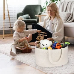 Baby Nappy Caddy Organiser - ABenkle Cotton Rope Nursery Storage Bin Handmade Canvas Portable Nappy Storage Basket For Changing Table & Car - Ideal For Shower, Christmas (Brown) -J Crew Favour 6 895