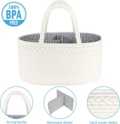 Baby Nappy Caddy Organiser - ABenkle Cotton Rope Nursery Storage Bin Handmade Canvas Portable Nappy Storage Basket For Changing Table & Car - Ideal For Shower, Christmas (Brown) -J Crew Favour 6 896