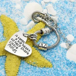 It Takes A Big Heart To Teach Little Minds Bracelet Adjustable Bangle Teacher Christmas Gift Women Men 18cm + 6cm -J Crew Favour 6 92