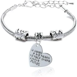 It Takes A Big Heart To Teach Little Minds Bracelet Adjustable Bangle Teacher Christmas Gift Women Men 18cm + 6cm -J Crew Favour 6 93