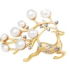 Ladies Men's Sparkly Diamante Crystal & Faux Pearl Christmas Lapel Brooch Pin Prancing Reindeer