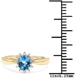 The Blue Topaz Ring Collection: 9ct Gold Small Oval Blue Topaz & Diamond Cluster Engagement Ring, Christmas Day, Valentine's Day Mother's Day Gift, Ring Size H,I,J,K,L,M,N,O,P,Q,R,S,T,U,V … -J Crew Favour 6 16