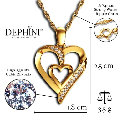 DEPHINI Double Heart Necklace Cubic Zirconia 925 Sterling Silver Love Heart Pendant – OR Select Variation Of 18ct Yellow Gold Necklace | Fine Jewellery Woman Necklace Christmas Gifts 2 DEPHINI Double Heart Necklace Cubic Zirconia 925 Sterling Silver Love Heart Pendant – OR Select Variation Of 18ct Yellow Gold Necklace | Fine Jewellery Woman Necklace Christmas Gifts - Image 2