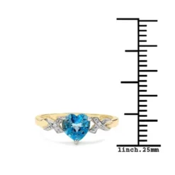 Topaz Ring Collection: 9ct Gold 1.00Ct Heart Shape Swiss Blue Topaz Engagement Ring With Diamond Set Crossover Kiss Shoulders Engagement Ring & Diamond Shoulders,Christmas Day, Valentine's Day -J Crew Favour 6 32