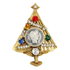 Silver Barber Dime Christmas Tree Brooch