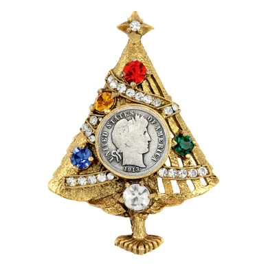 Silver Barber Dime Christmas Tree Brooch 1 Silver Barber Dime Christmas Tree Brooch