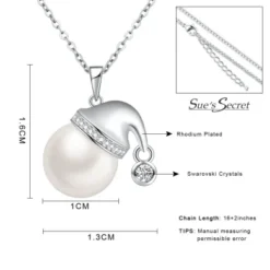 Simple White Freshwater Cultured Pearl Necklaces For Women With Crystals Mini Santa Hat Drop Pendant, Elegant Birthday Gifts For Women, Christmas Jewellery Gifts For Girls, 46cm -J Crew Favour 6 69