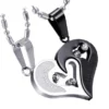 Cupimatch 2-Pieces Men Women Stainless Steel I Love You Heart Rhinestone Puzzle Matching Pendant Couple Necklace Christmas Valentine Gift With 50cm & 55cm Chain