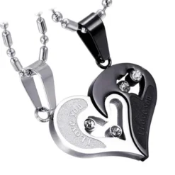 Cupimatch 2-Pieces Men Women Stainless Steel I Love You Heart Rhinestone Puzzle Matching Pendant Couple Necklace Christmas Valentine Gift With 50cm & 55cm Chain -J Crew Favour 6 77