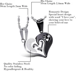 Cupimatch 2-Pieces Men Women Stainless Steel I Love You Heart Rhinestone Puzzle Matching Pendant Couple Necklace Christmas Valentine Gift With 50cm & 55cm Chain -J Crew Favour 6 84