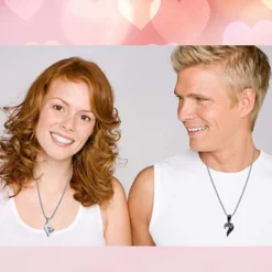 Cupimatch 2-Pieces Men Women Stainless Steel I Love You Heart Rhinestone Puzzle Matching Pendant Couple Necklace Christmas Valentine Gift With 50cm & 55cm Chain -J Crew Favour 6 85