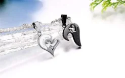 Cupimatch 2-Pieces Men Women Stainless Steel I Love You Heart Rhinestone Puzzle Matching Pendant Couple Necklace Christmas Valentine Gift With 50cm & 55cm Chain -J Crew Favour 6 87