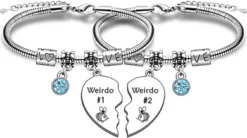 TTOVEN Best Friend Bracelet,Weirdo 1 And Weirdo 2 Bracelet Friendship Gifts Stainless Steel Heart Pendant Bangle For Her Graduation Birthday Wedding Christmas Gifts