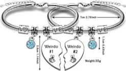 TTOVEN Best Friend Bracelet,Weirdo 1 And Weirdo 2 Bracelet Friendship Gifts Stainless Steel Heart Pendant Bangle For Her Graduation Birthday Wedding Christmas Gifts -J Crew Favour 6 94